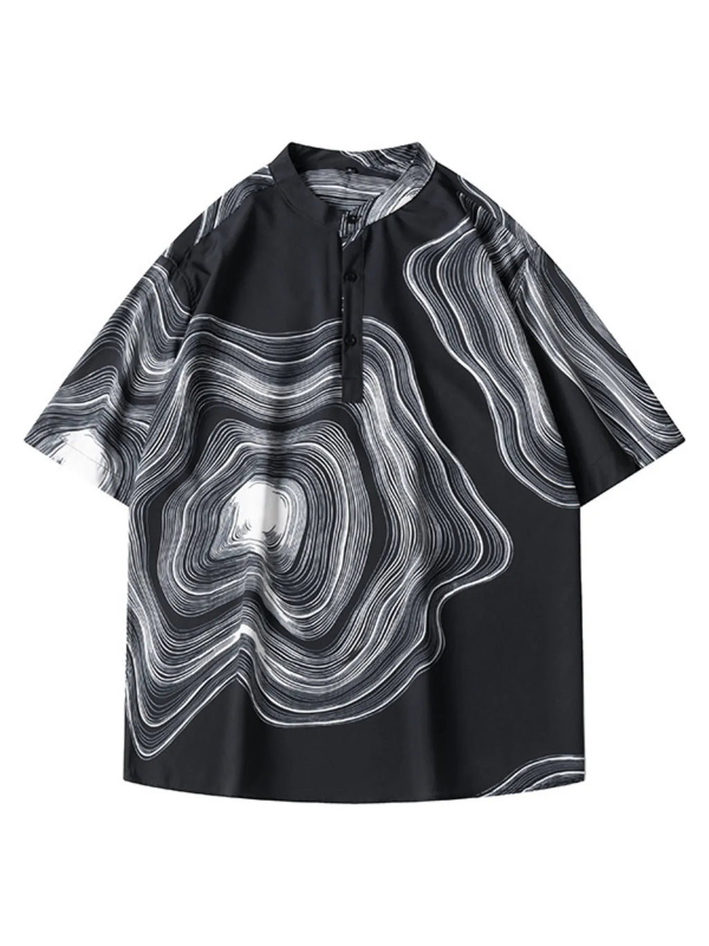 Men's Plus Size Abstract Wave Print Short Sleeve Blouse