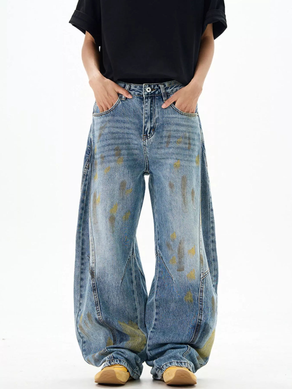 Men's Wide Leg Paint Splatter Jeans