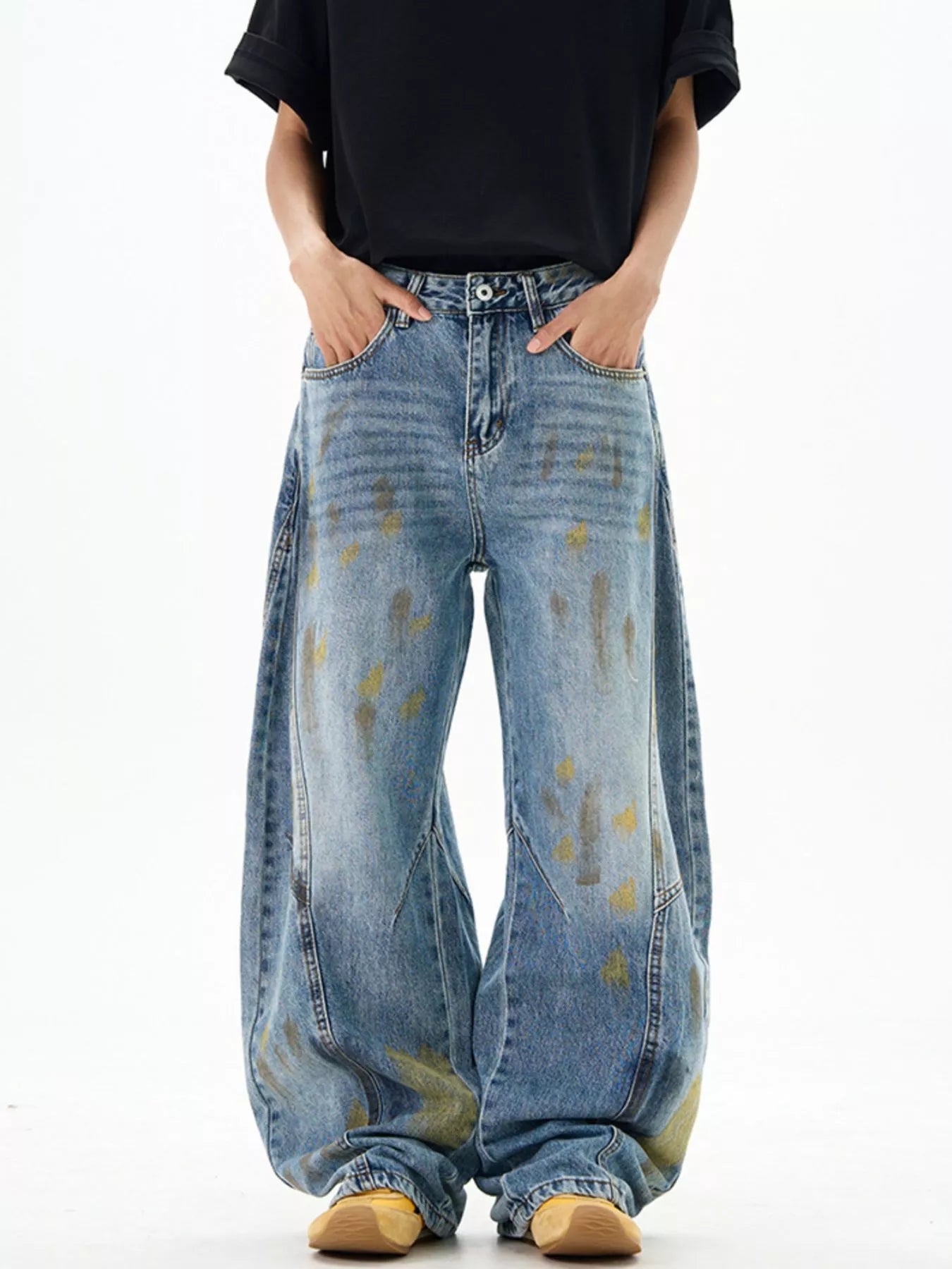 Men's Wide Leg Paint Splatter Jeans