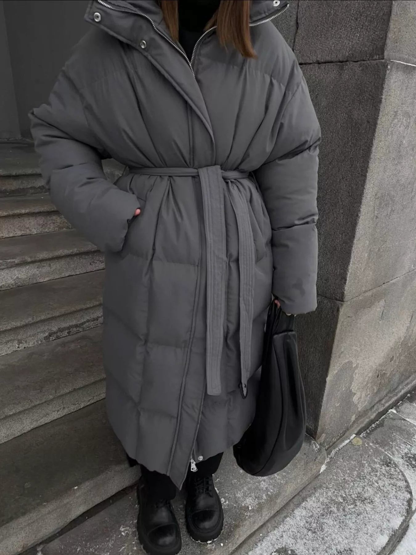 Longline Padded Winter Coat with Belted