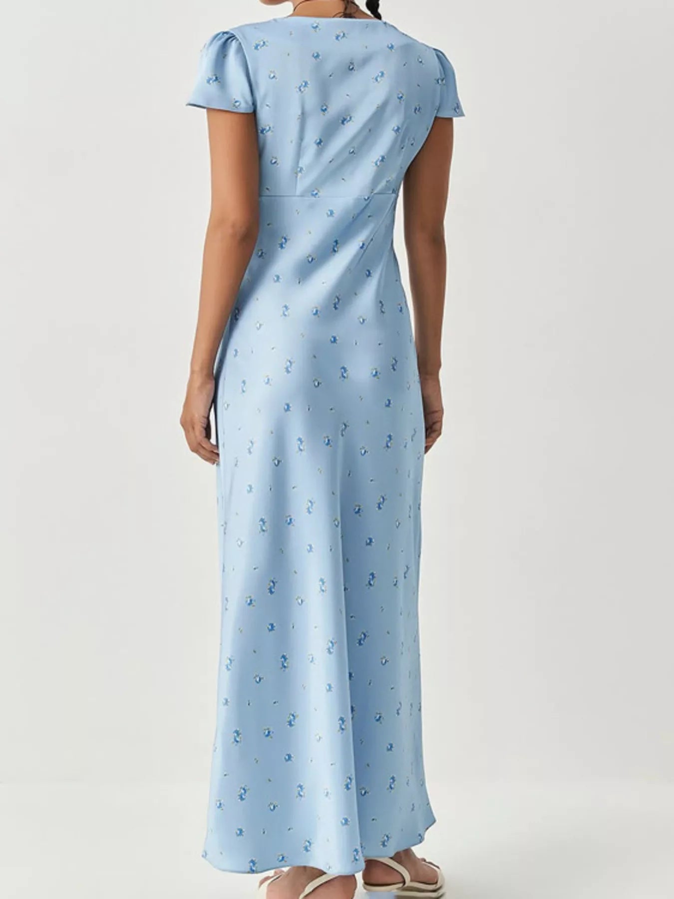 V-Neck Cap Sleeve Maxi Dress