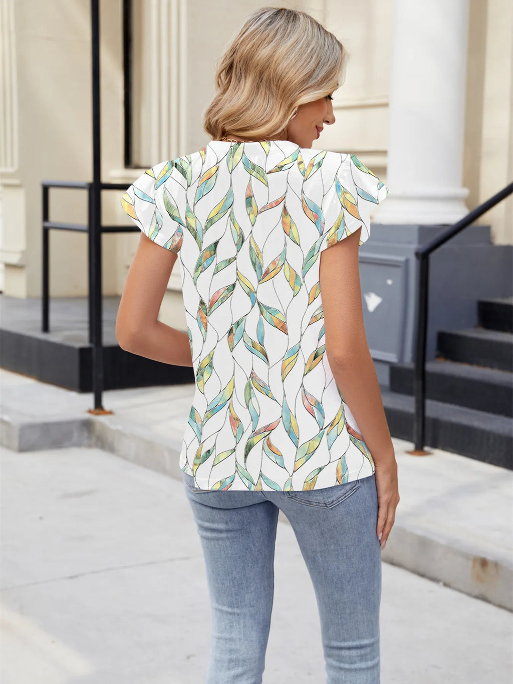 Floral Print V-Neck Cap Sleeve Casual Summer Blouse