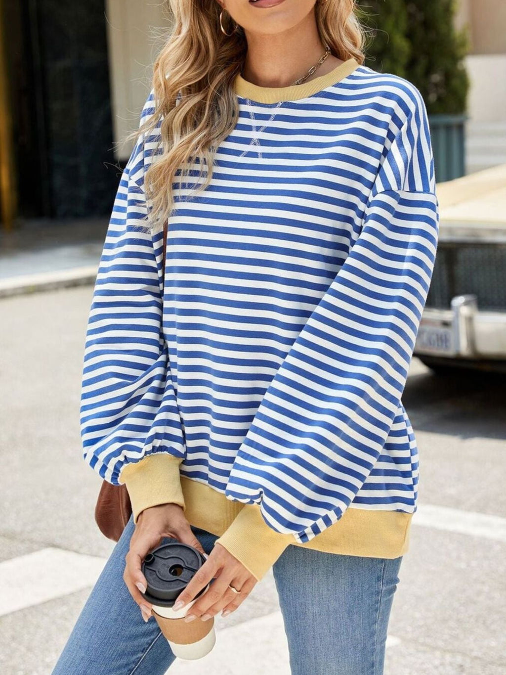 Striped Crew Neck Long Sleeve Sweatshirt