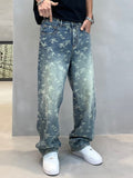 Men's Vintage Bird Print Loose Fit Jeans