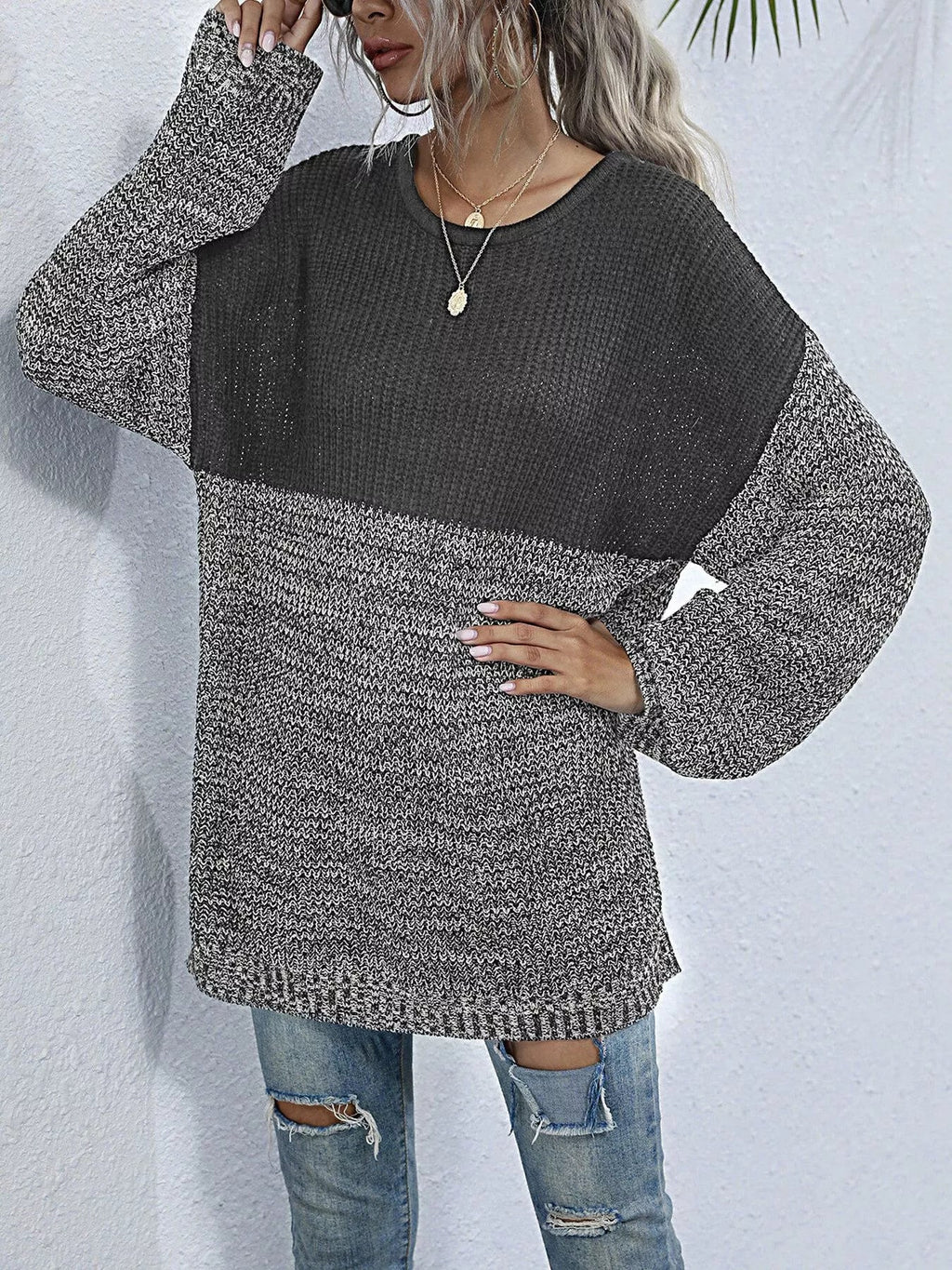 Color Block Long Sleeve Oversized Sweater