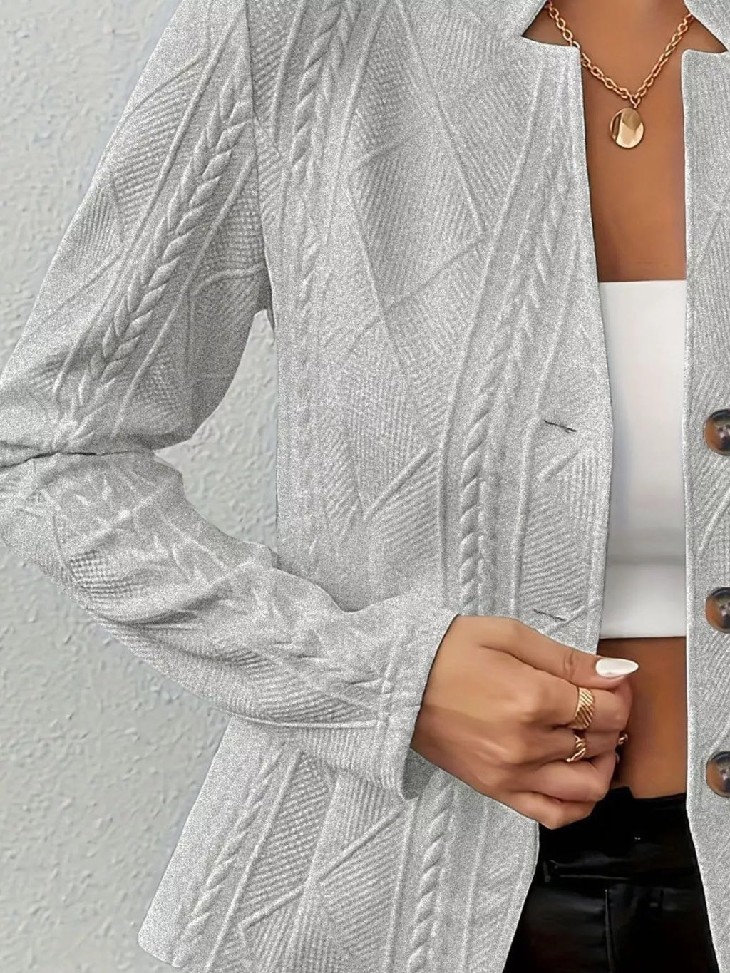 Textured Knit Button-Front Blazer