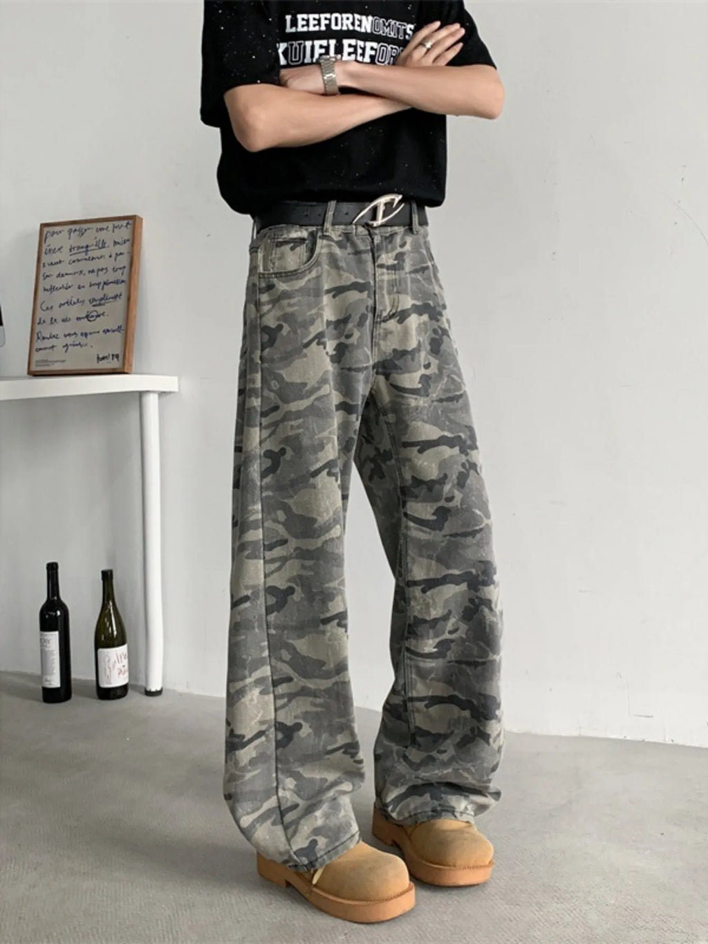 Men's Full Size Camouflage Wide-Leg Jeans Plus Size
