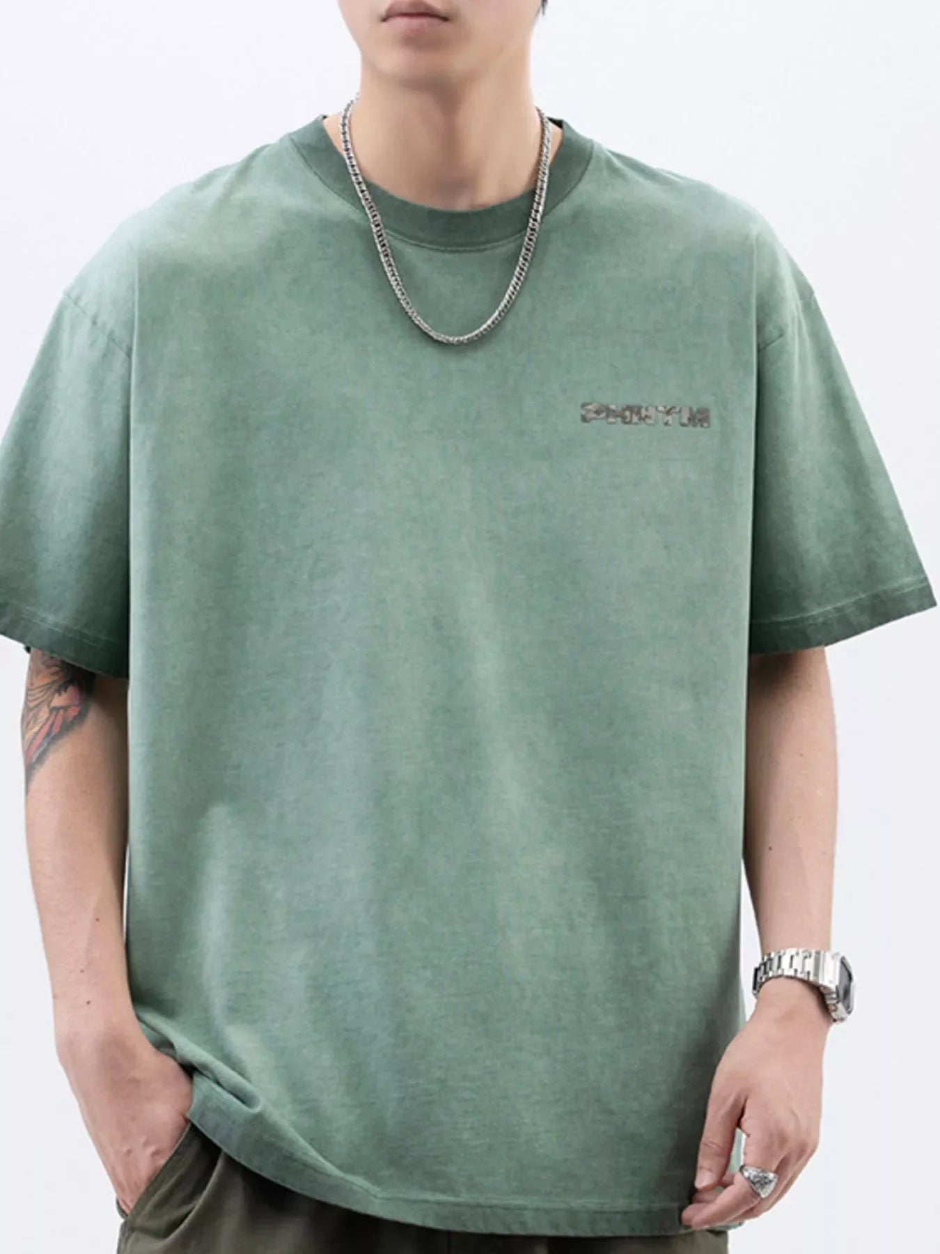 Men's Plus Size Letter Back Round Neck T-Shirt