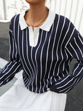 Stripe Contrast Collar Long Sleeve Knit Top