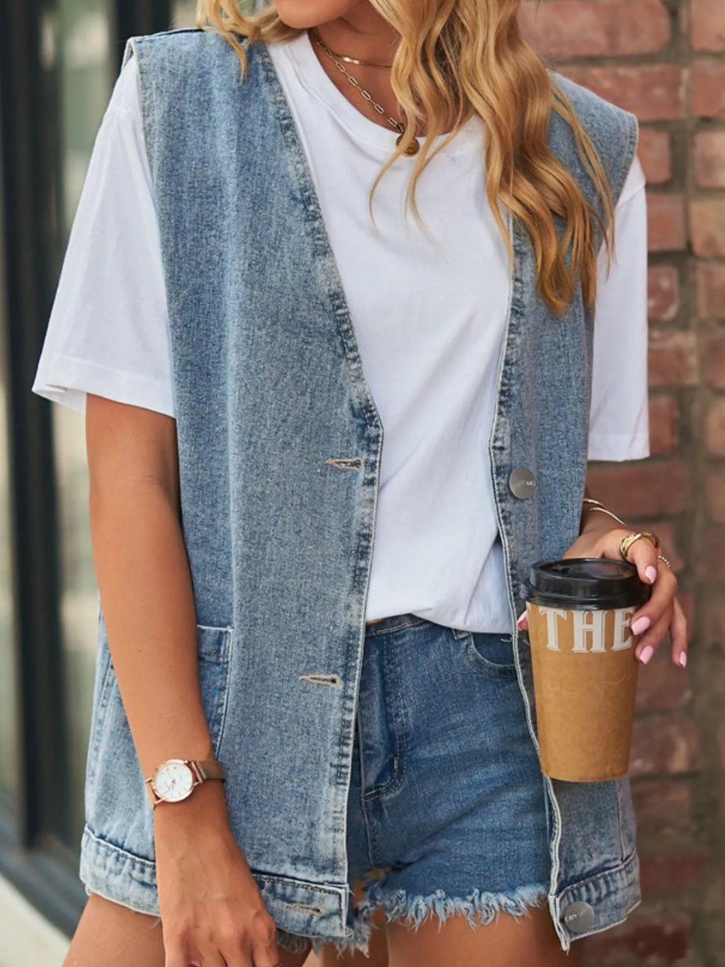 Sleeveless Button-Down Denim Jacket Vest