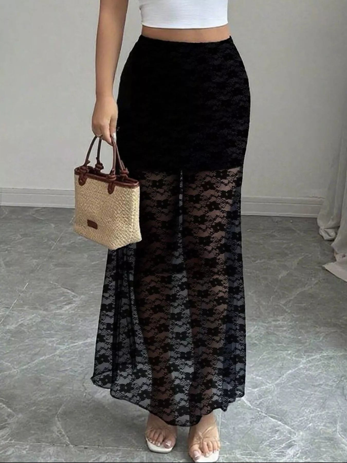 Plus Size Elegant Lace Mermaid Sheer Skirt
