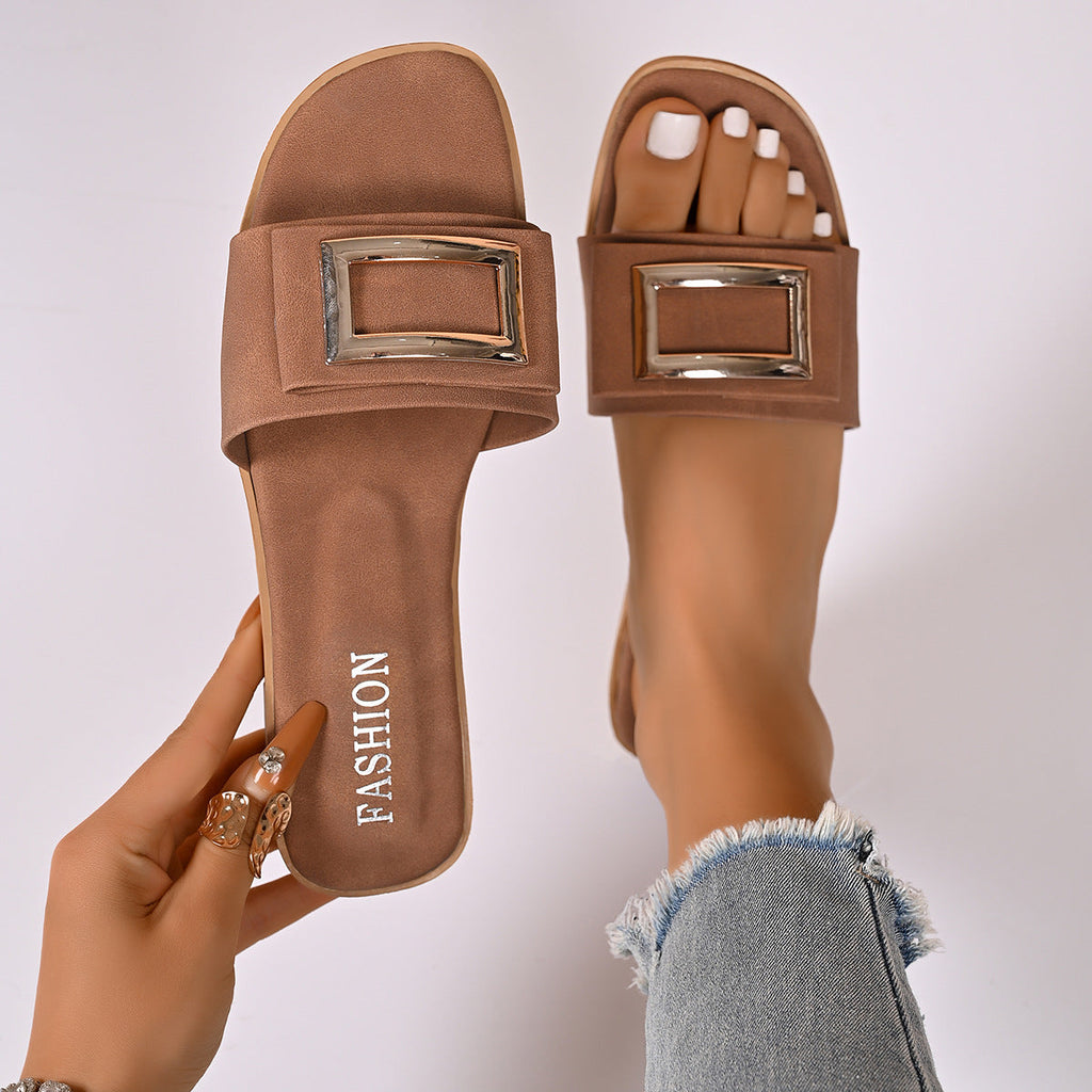 Buckle Decor Open Toe Flat Sandals