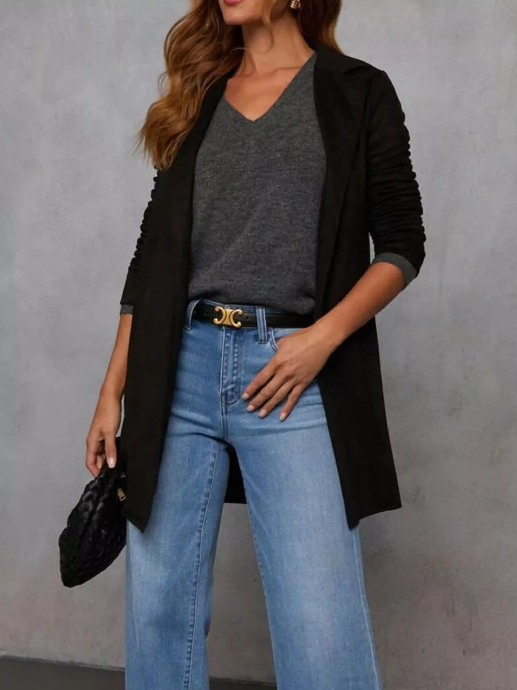 Full Size Open Front Longline Outerwear Plus Size