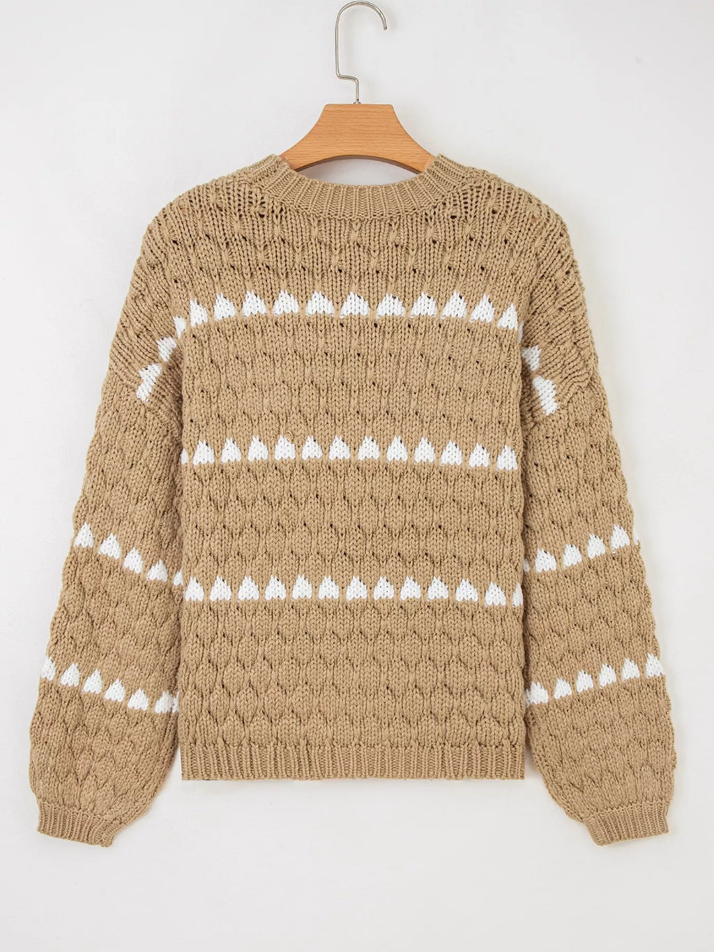 Contrast Detail Textured Knit Puff Sleeve Baggy Sweater