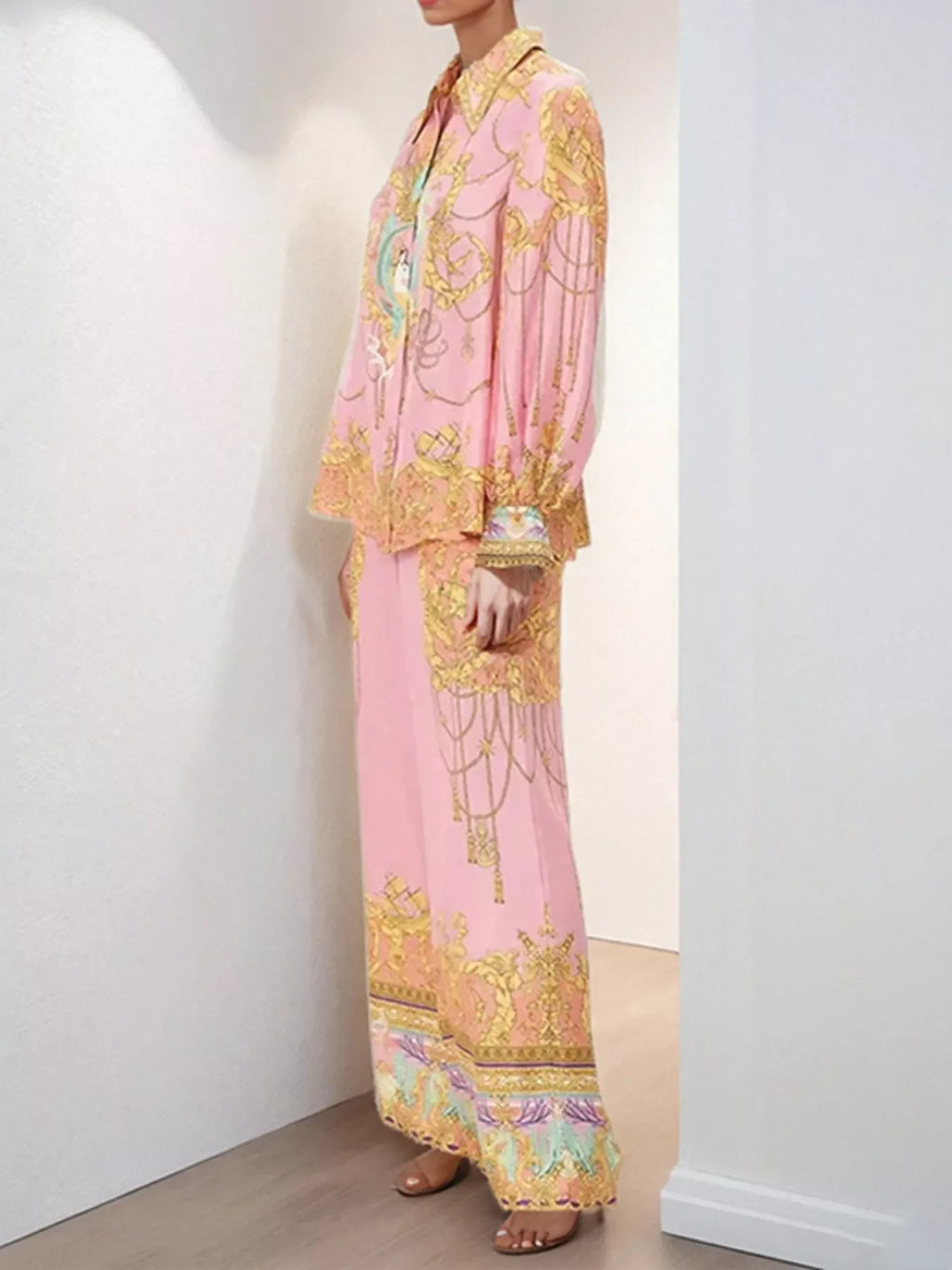 Printed Lantern Sleeve Top and Pants Set