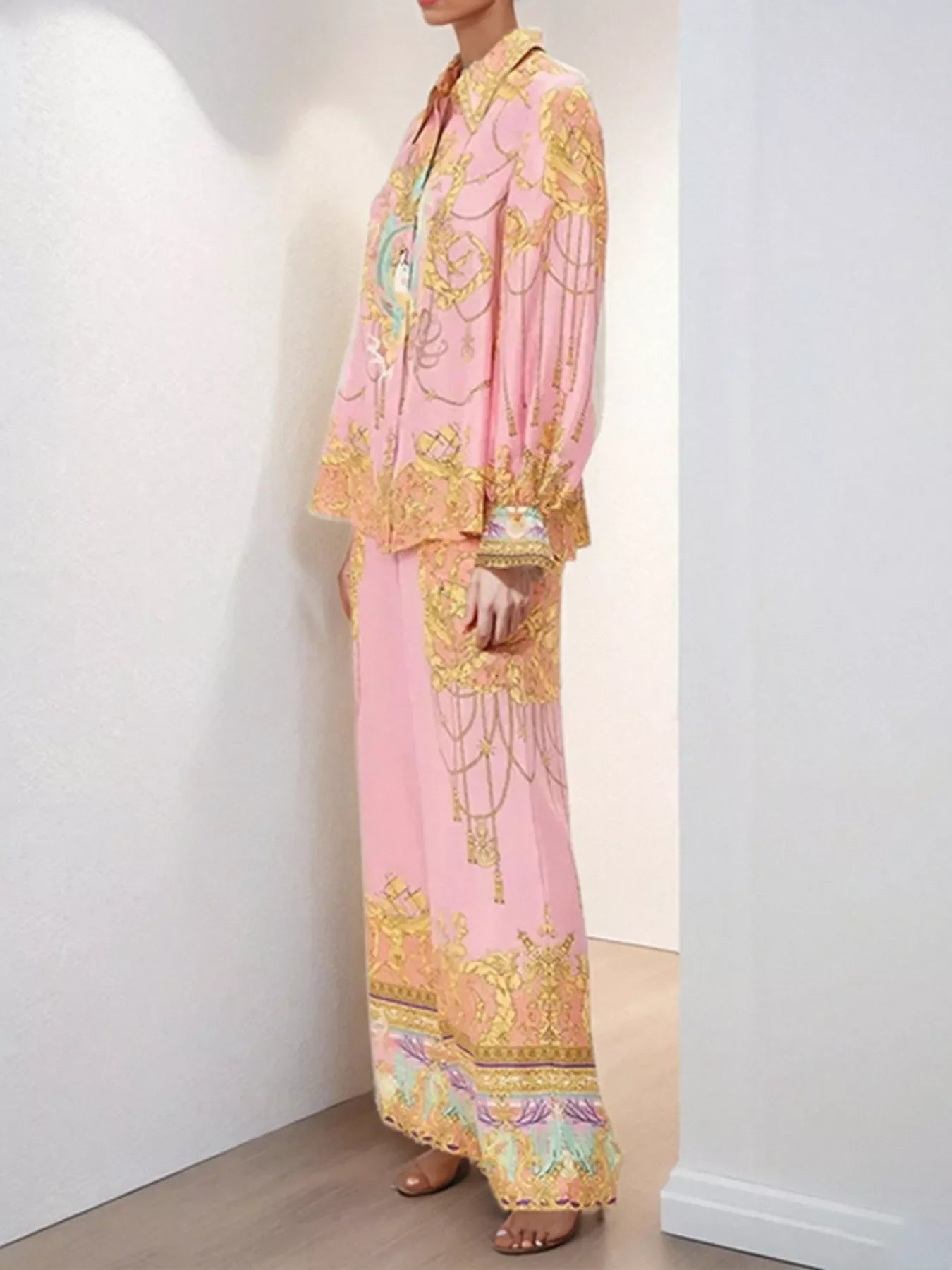 Printed Lantern Sleeve Top and Pants Set