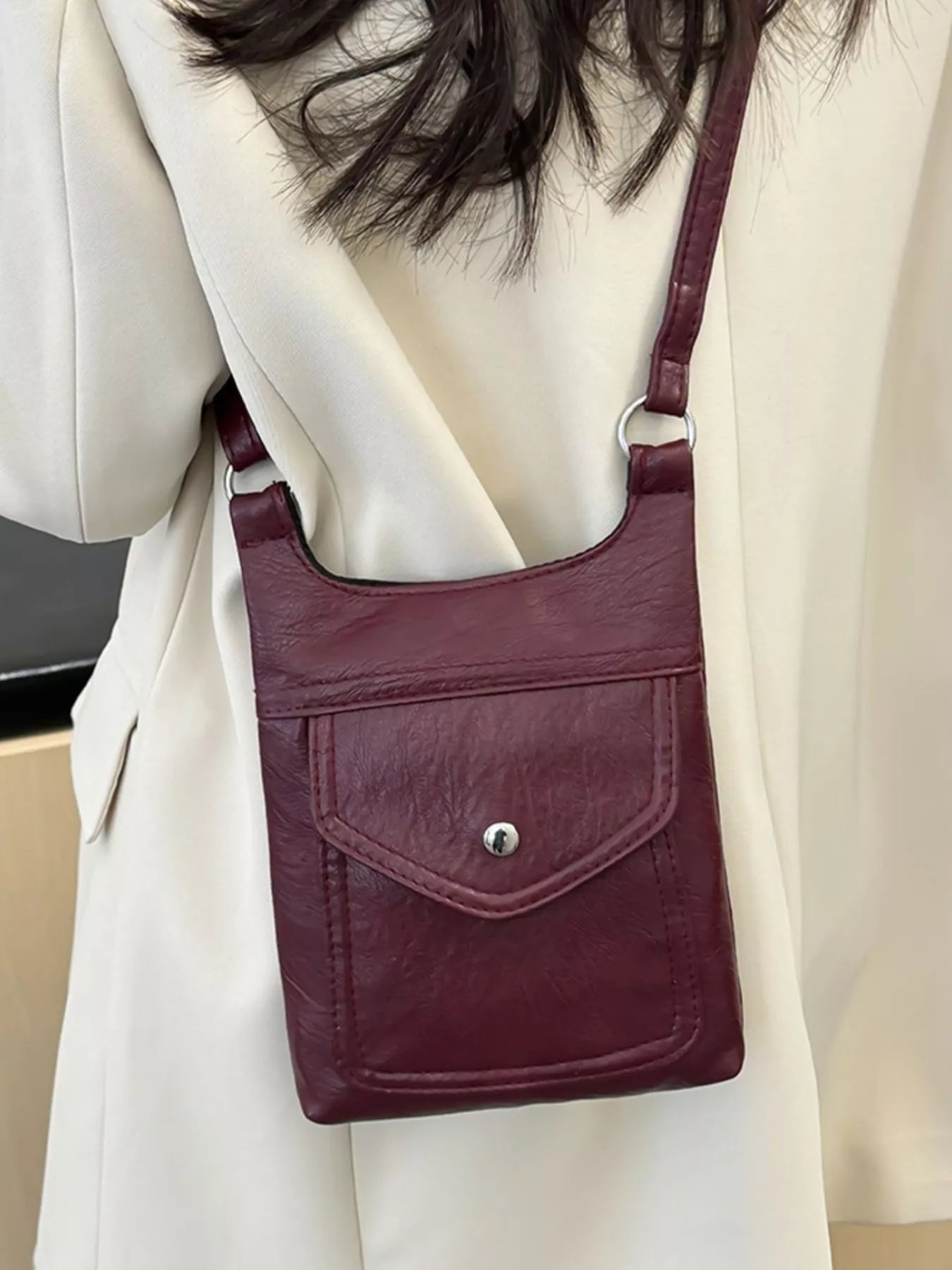 Adjustable Strap Leather Crossbody Bag