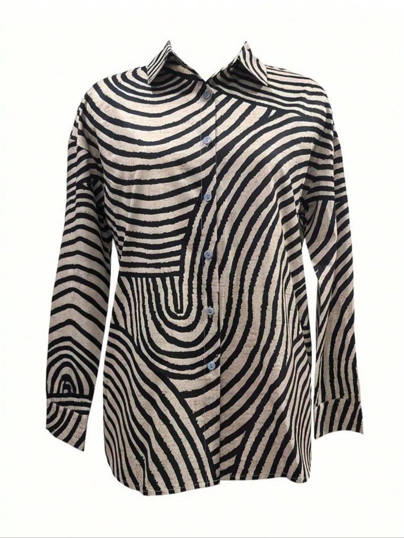 Striped Print Long Sleeve Button-Down Shirt