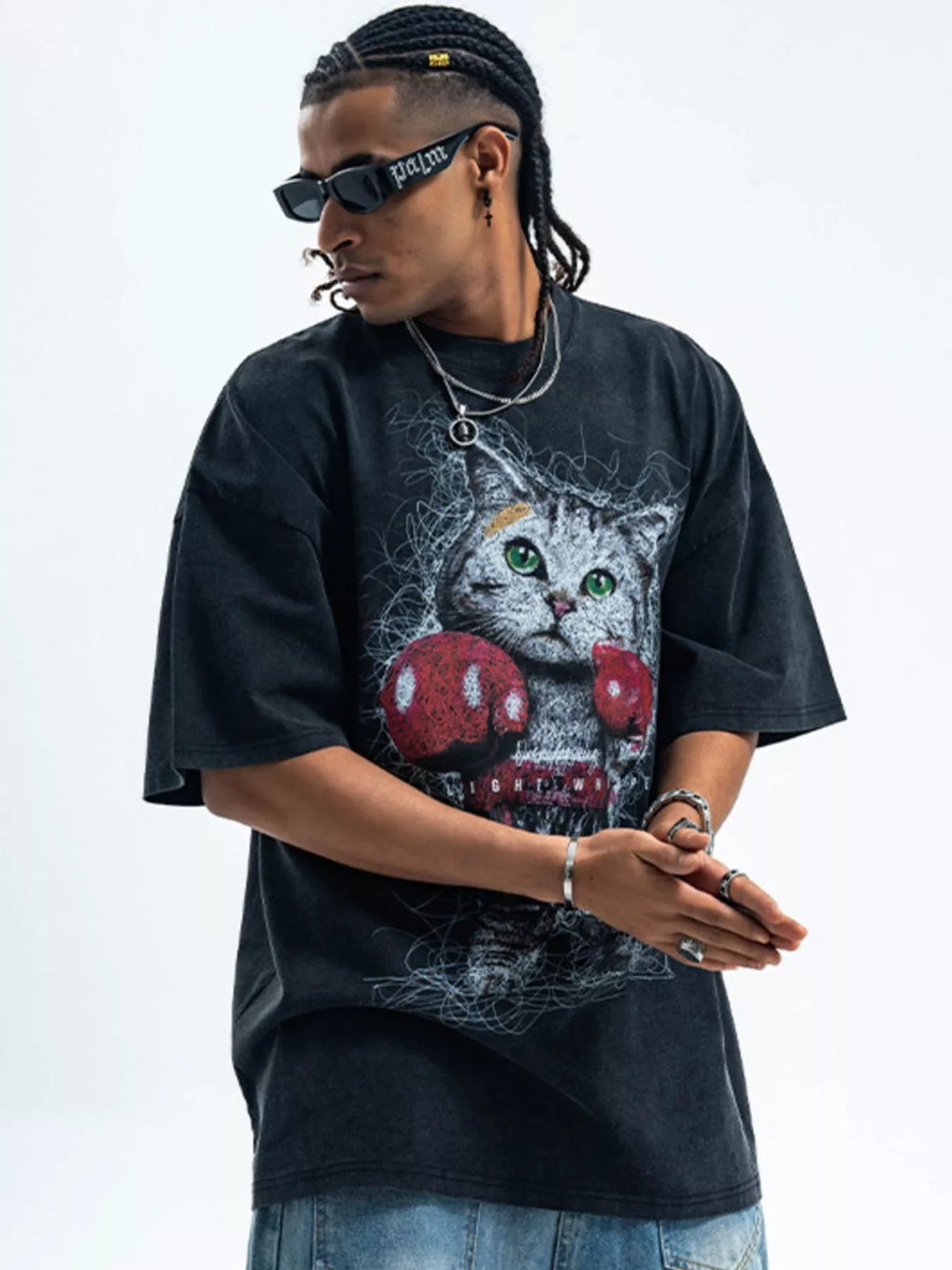 Men's Cat Graphic Vintage Wash T-Shirt