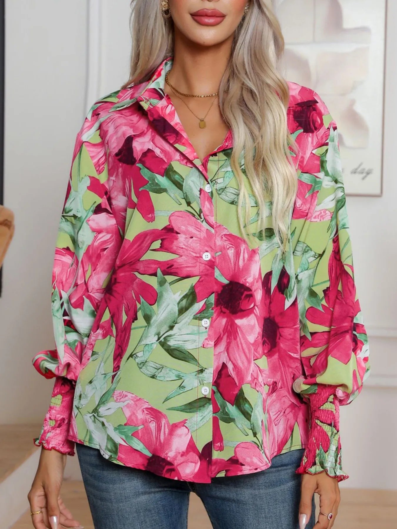 Printed Button Up Long Sleeve Shirt