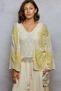 POL Open Front Crochet Cardigan with Granny Square Pattern