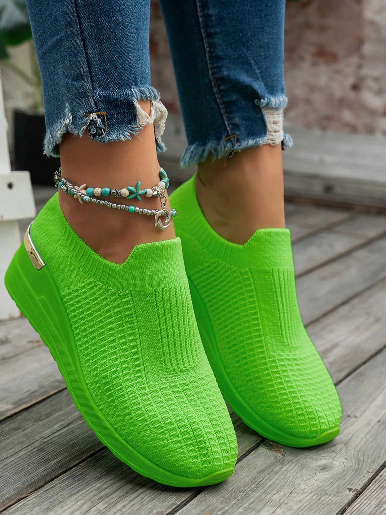 Round Toe Wedge Sneakers