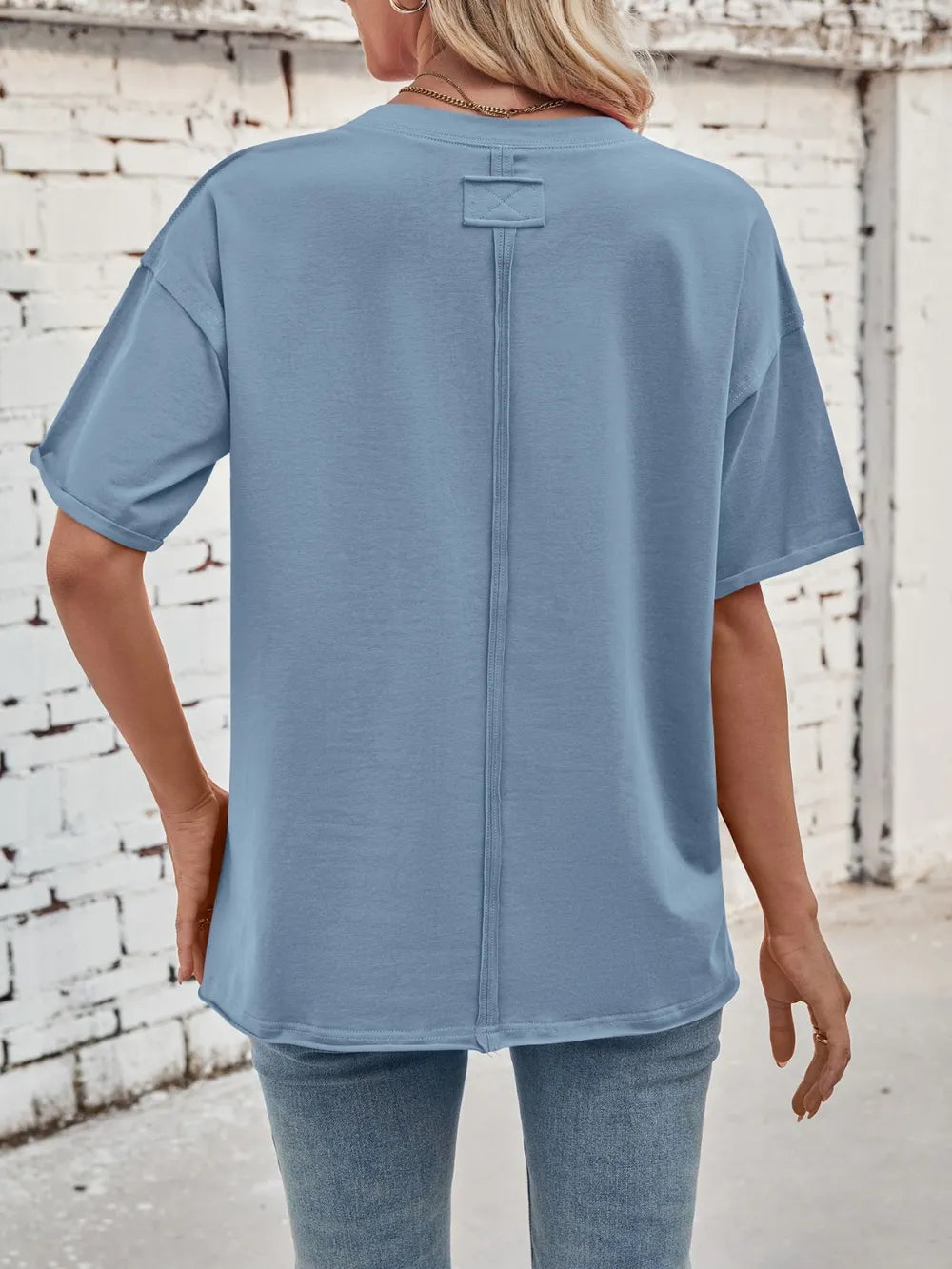 Lovelet Exposed Seam Round Neck Half Sleeve T-Shirt