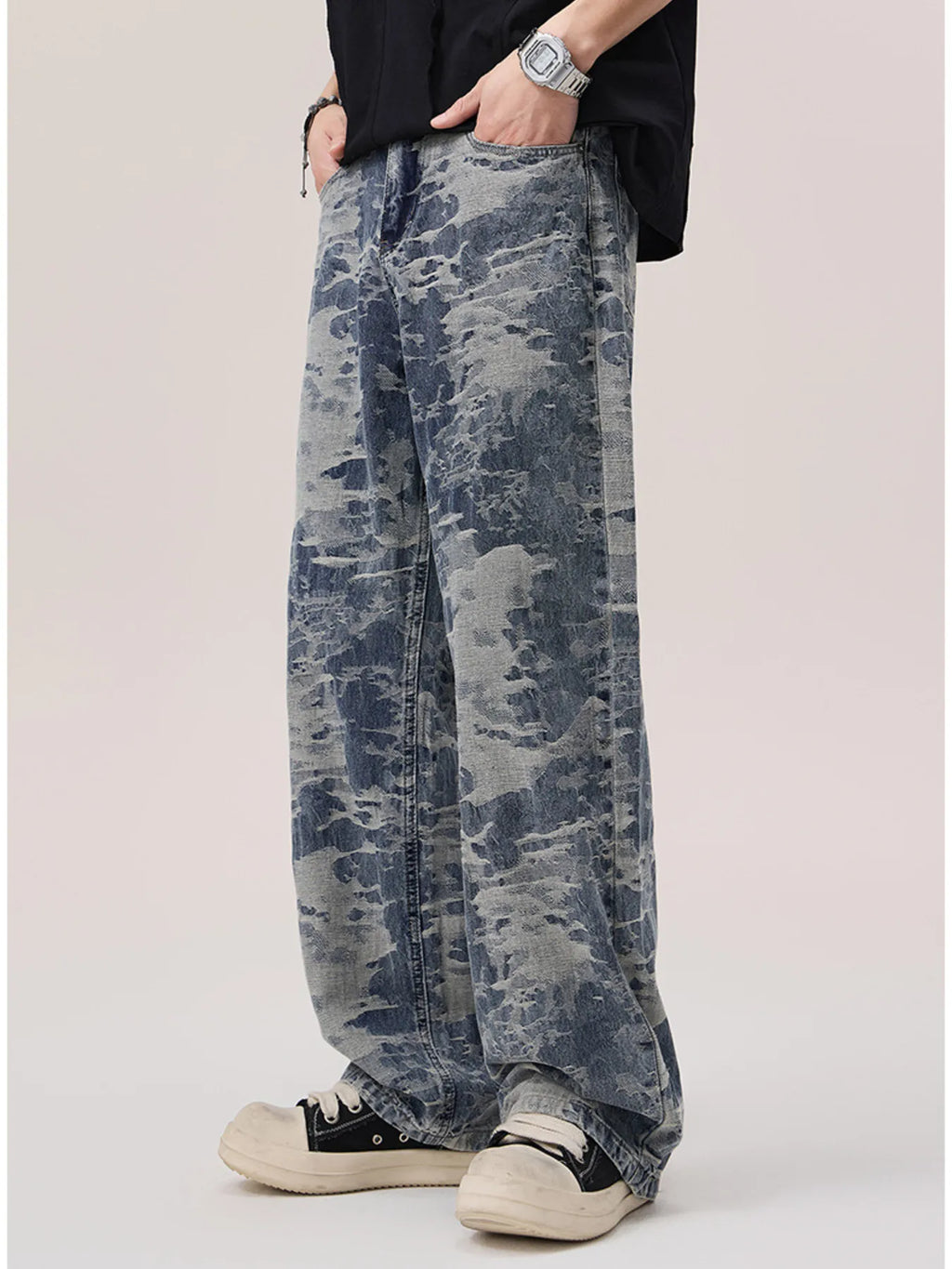 Men's Wash Wide Leg Jeans