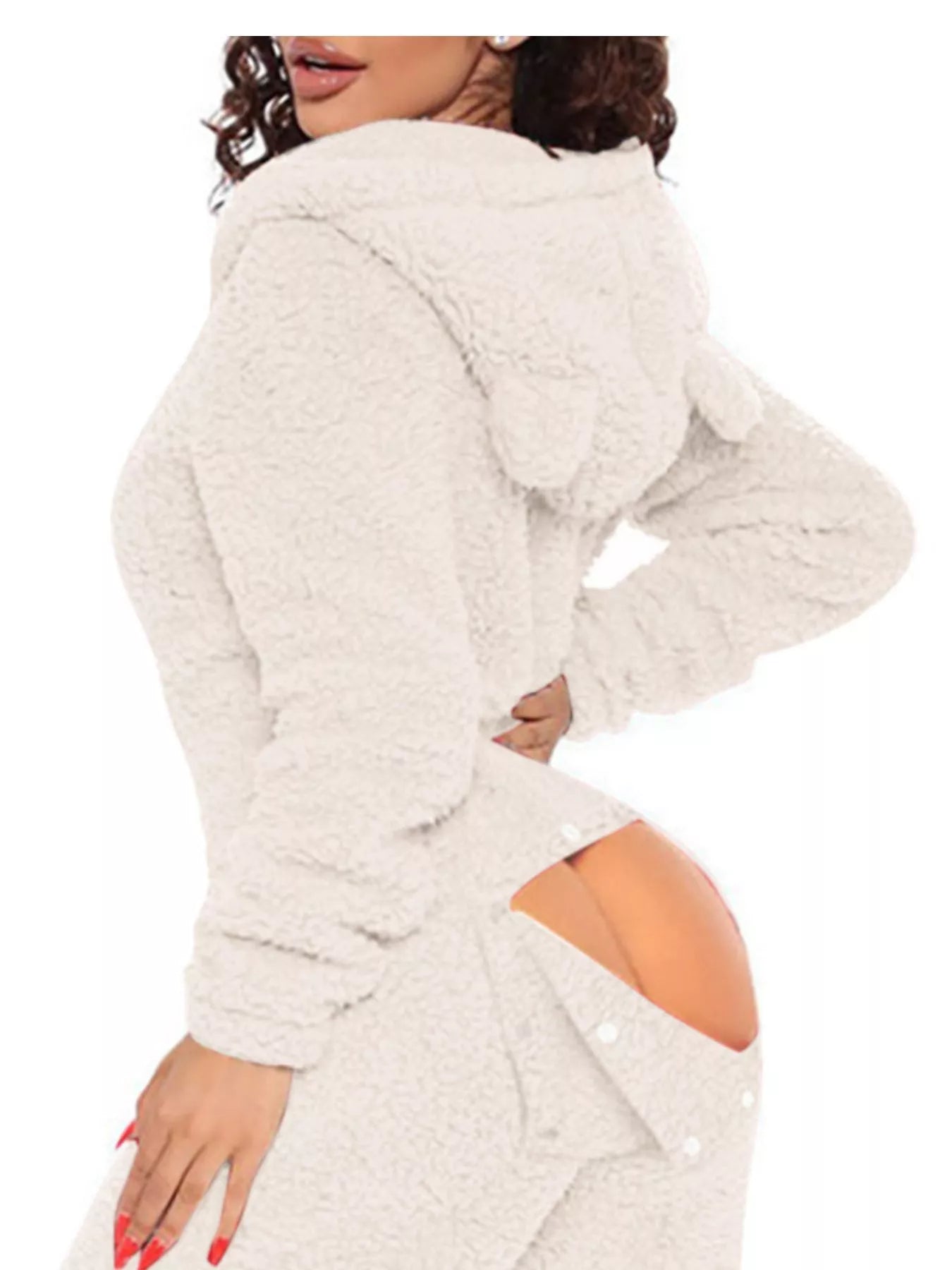 Fleece Hooded Open Back Jumpsuit