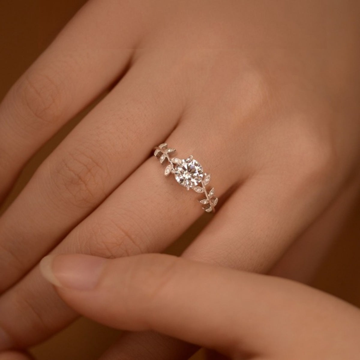 1 Carat Moissanite 925 Sterling Silver Leaf Ring