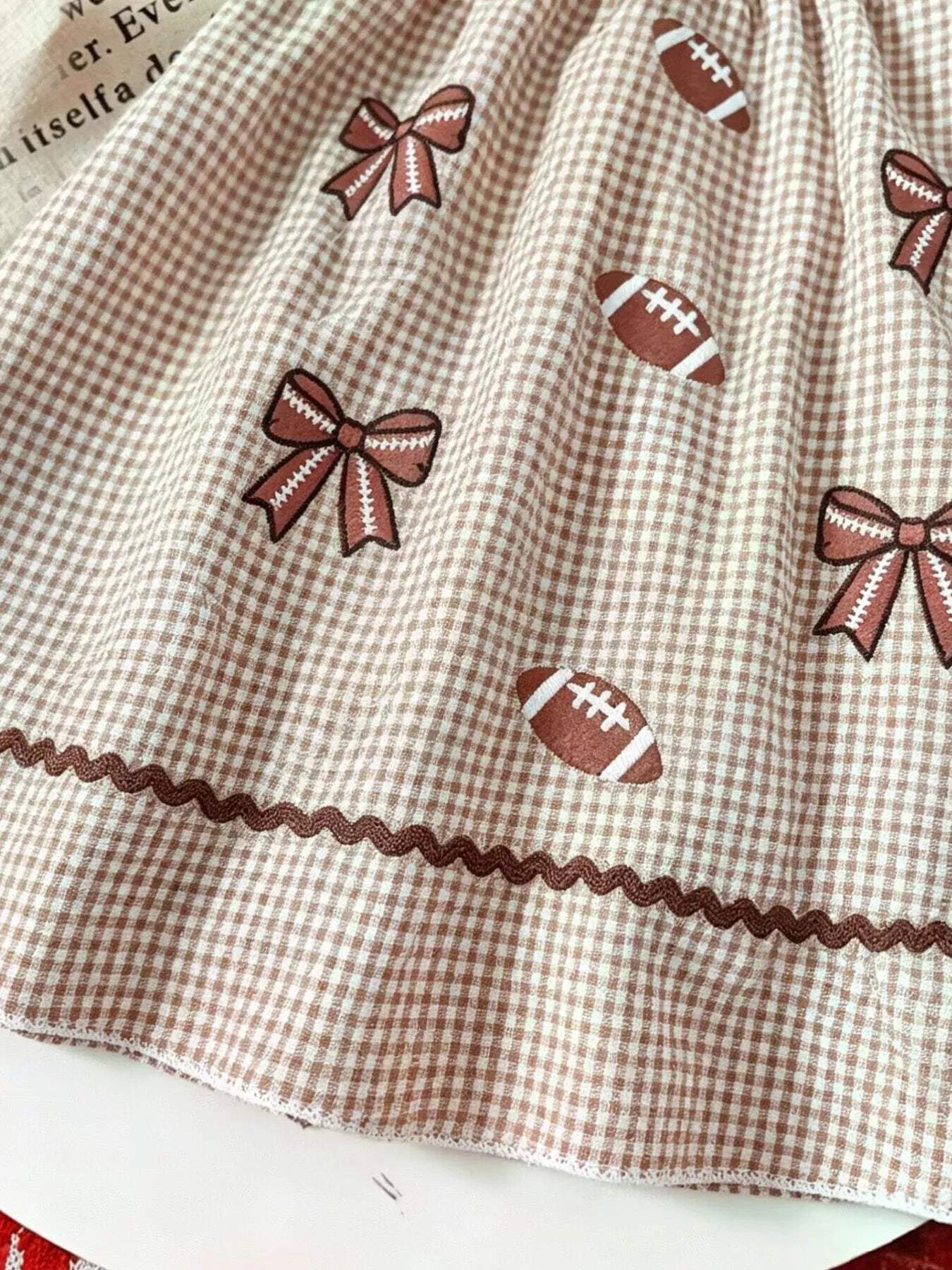 Children's Gingham Football Puff Sleeve Dress