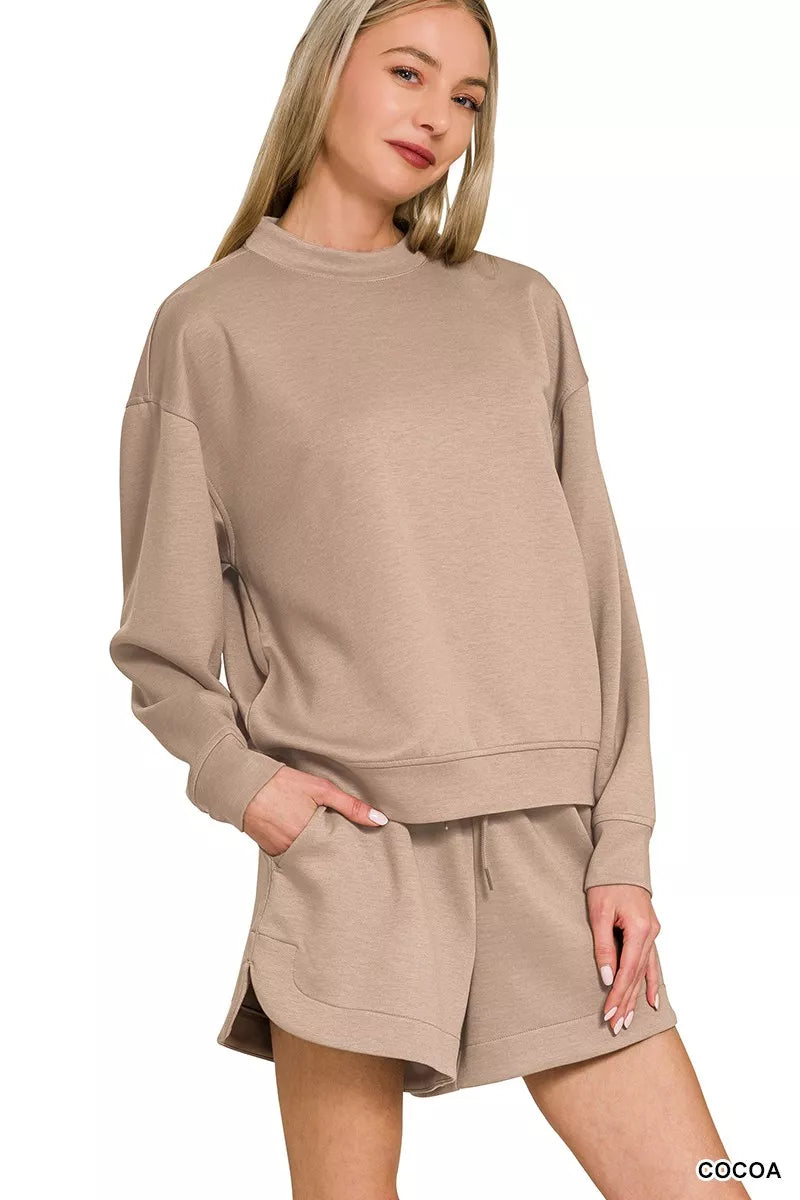 Zenana Scuba Long Sleeve Sweatshirt and Shorts Set