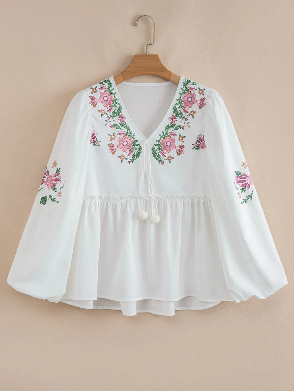 Flower V Neck Babydoll Blouse