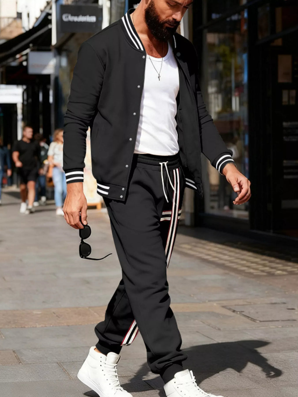Men's Full Size Striped Long Sleeve Top and Pants Set Plus Size