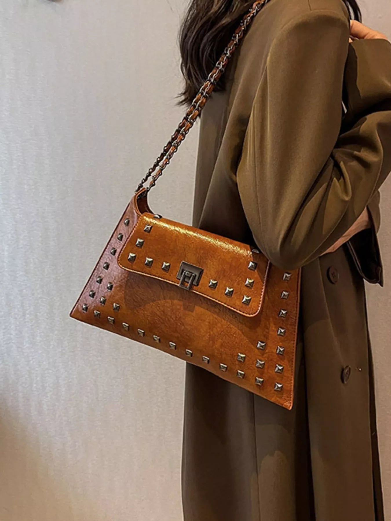 Studded Flap Chain Shoulder Bag