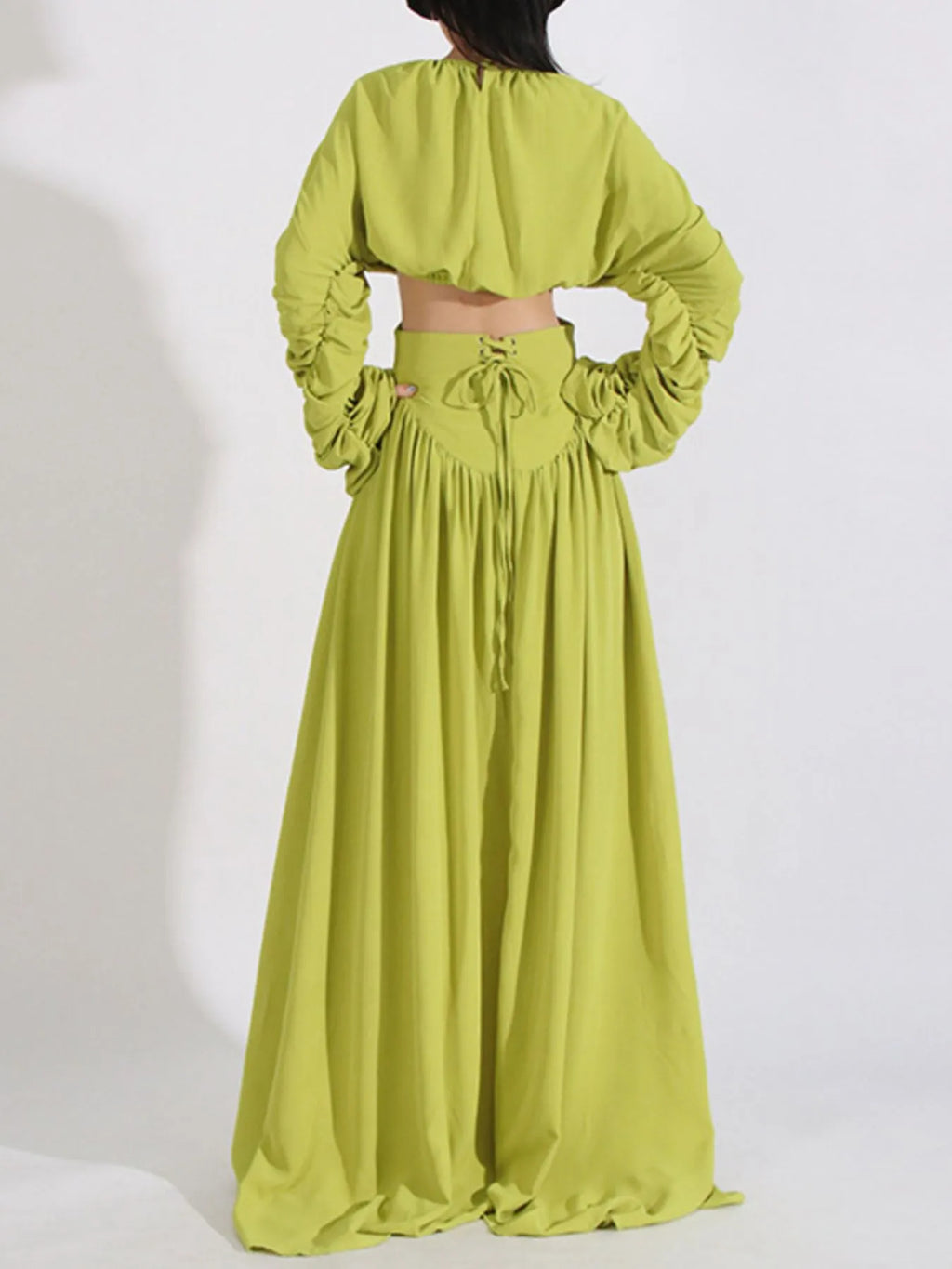 Ruched Long Sleeve Top and High Waist Skirt Set