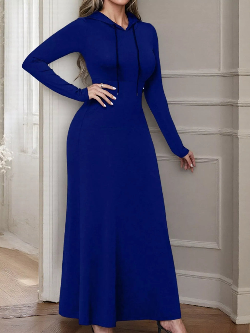 Drawstring Long Sleeve Hooded Maxi Dress