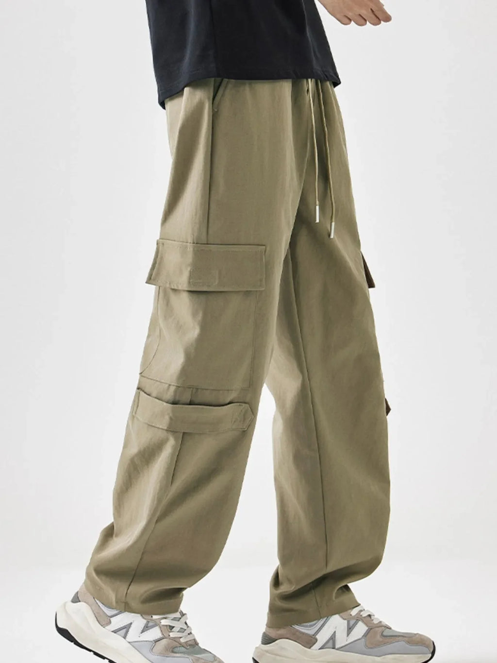 Men's Plus Size Multi-Pocket Cargo Utility Pants with Drawstring Waist