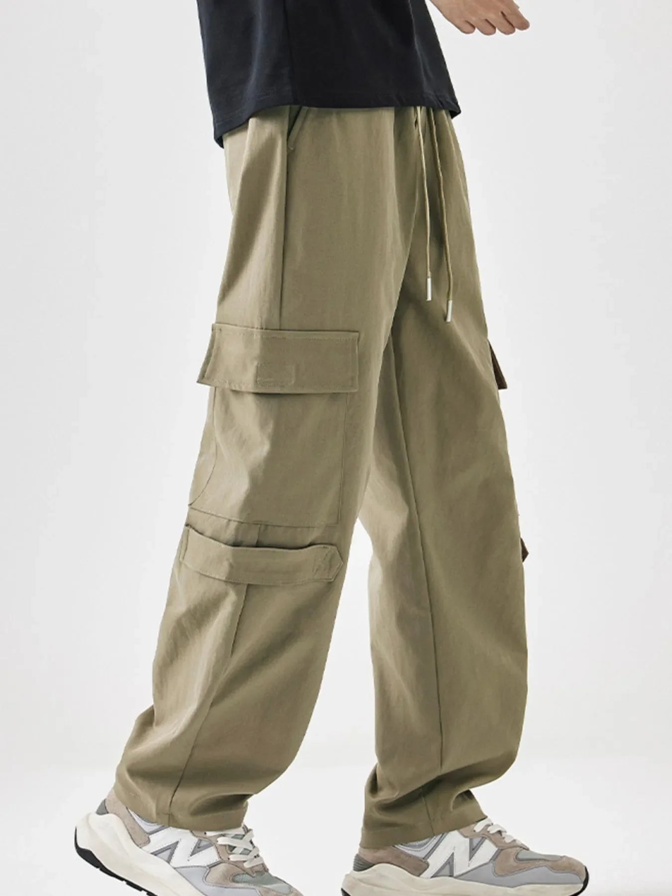 Men's Plus Size Multi-Pocket Cargo Utility Pants with Drawstring Waist