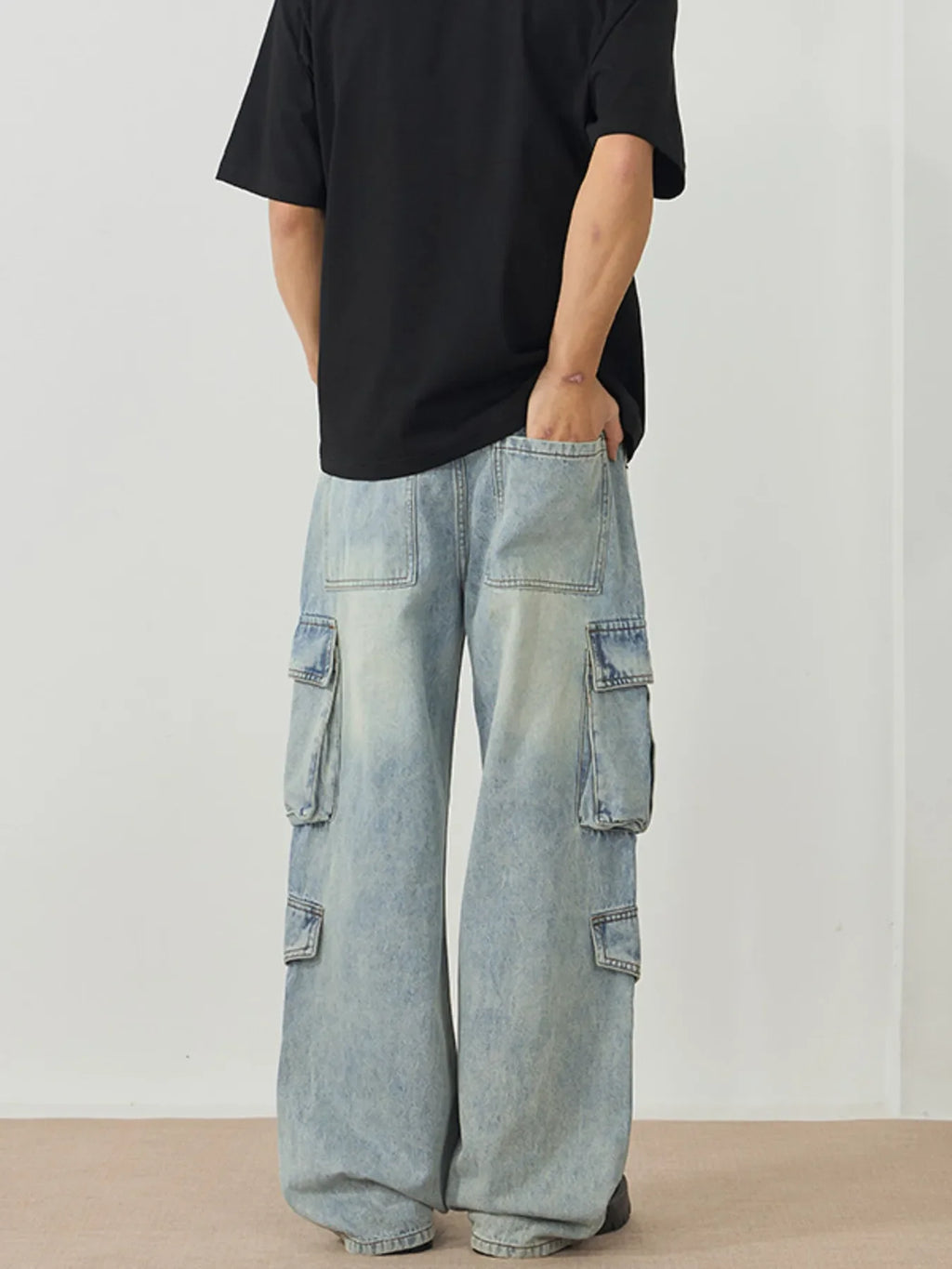 Men's Wash Wide Leg Cargo Jeans