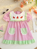 Children's Fruit Embroidered Striped Short Sleeve Dress