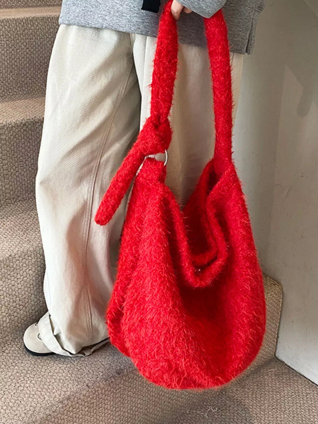 Fuzzy Solid Color Crossbody Bag