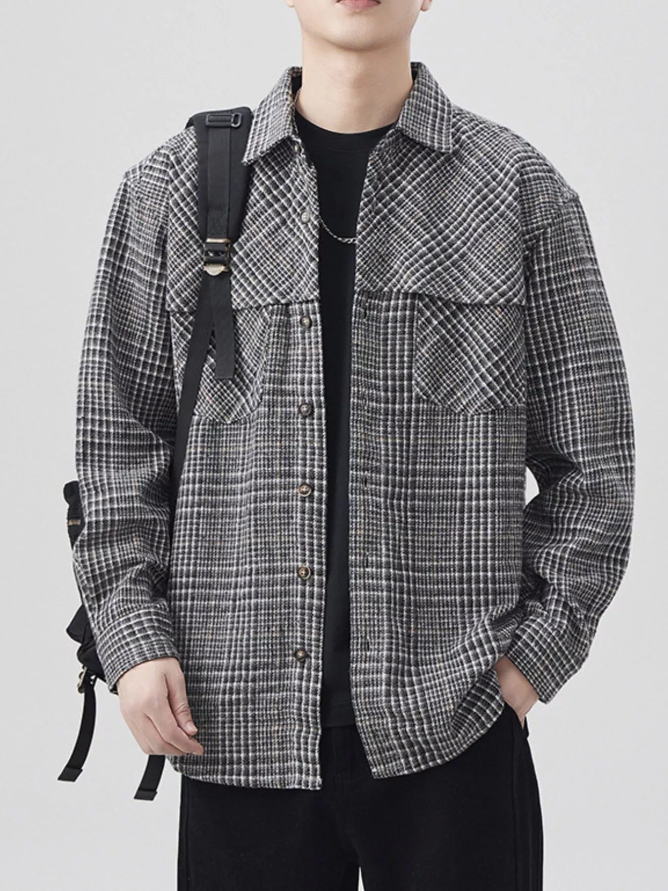 Men's Plus Size Plaid Button Up Long Sleeve Shirt