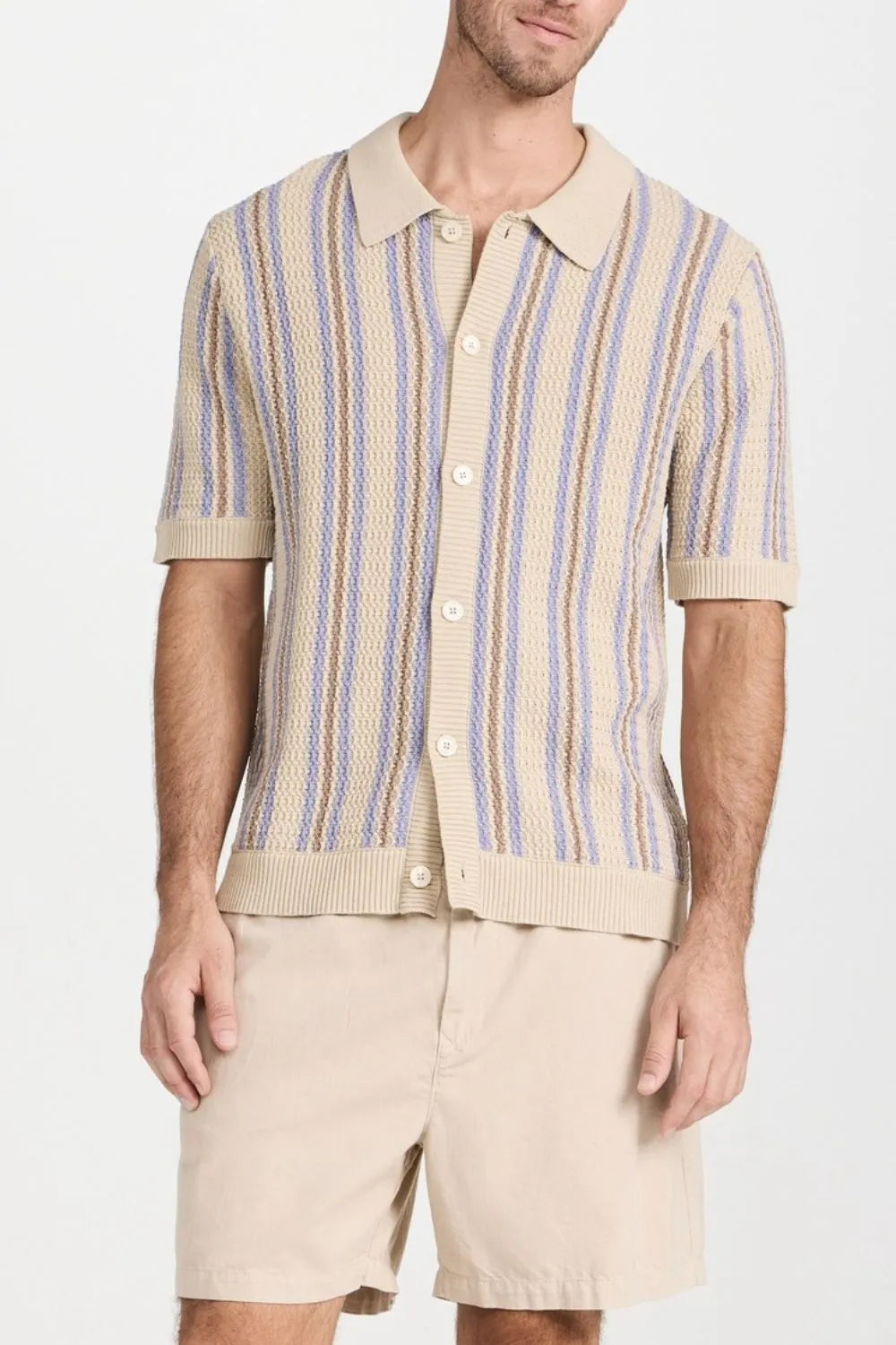 Men's Plus Size Striped Button Down Short Sleeve Shirt