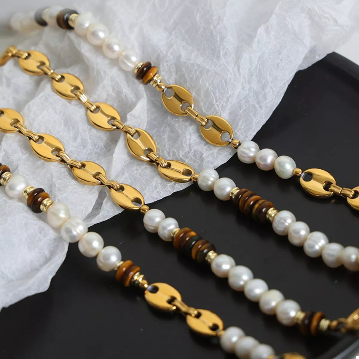 Tiger's Eye Freshwater Pearl 18K Gold-Plated Bead Necklace