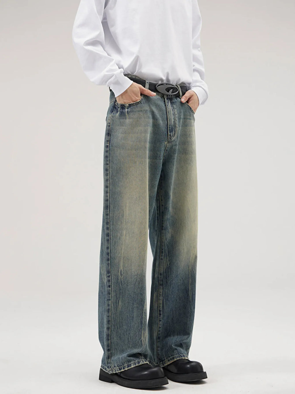 Men's Full Size Washed Wide Leg Jeans Plus Size