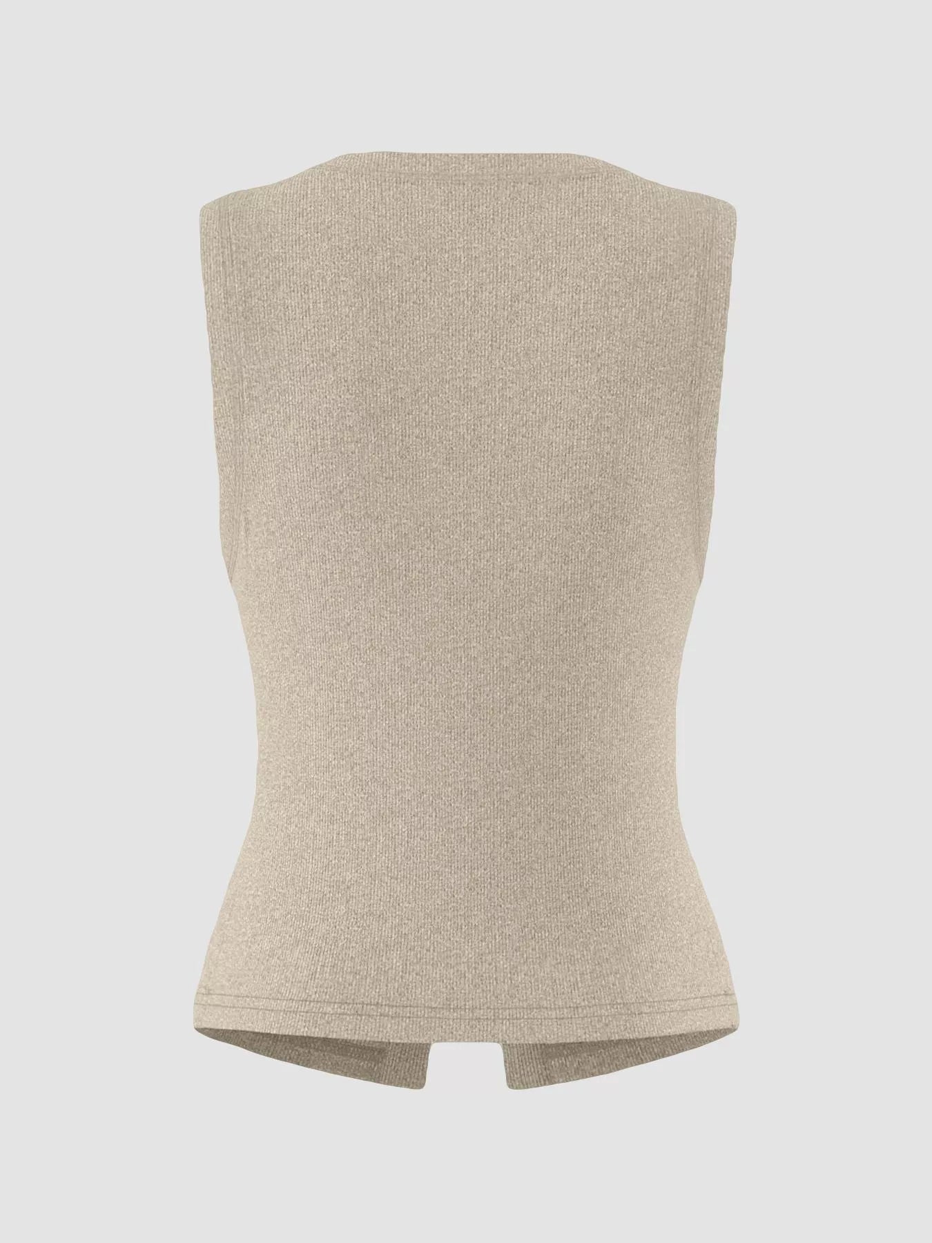 Ribbed Button-Front Sleeveless Tank