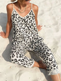 Leopard Sleeveless Jumpsuit with Pockets