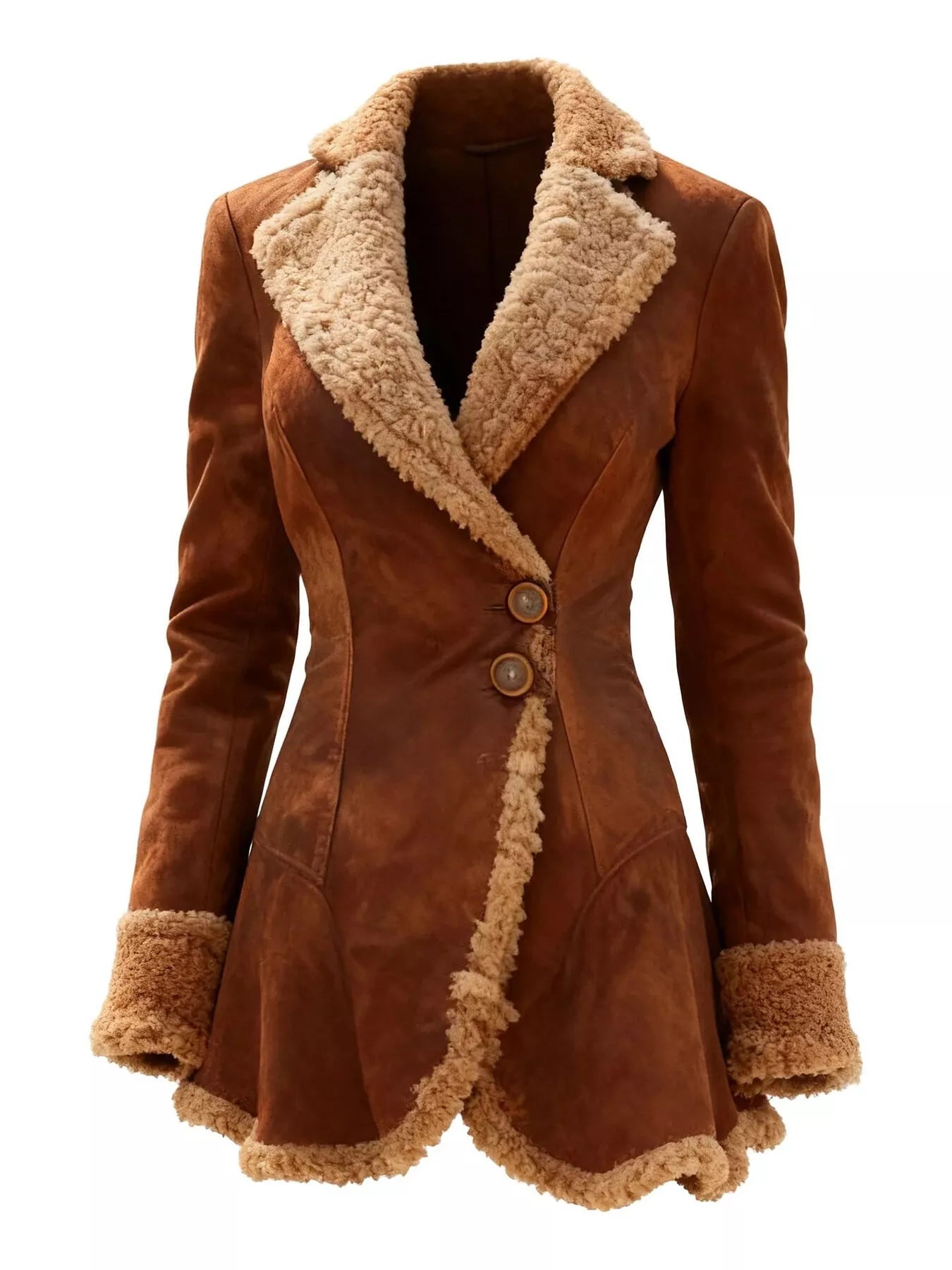 Vintage Suede Sherpa Trimmed Winter Coat