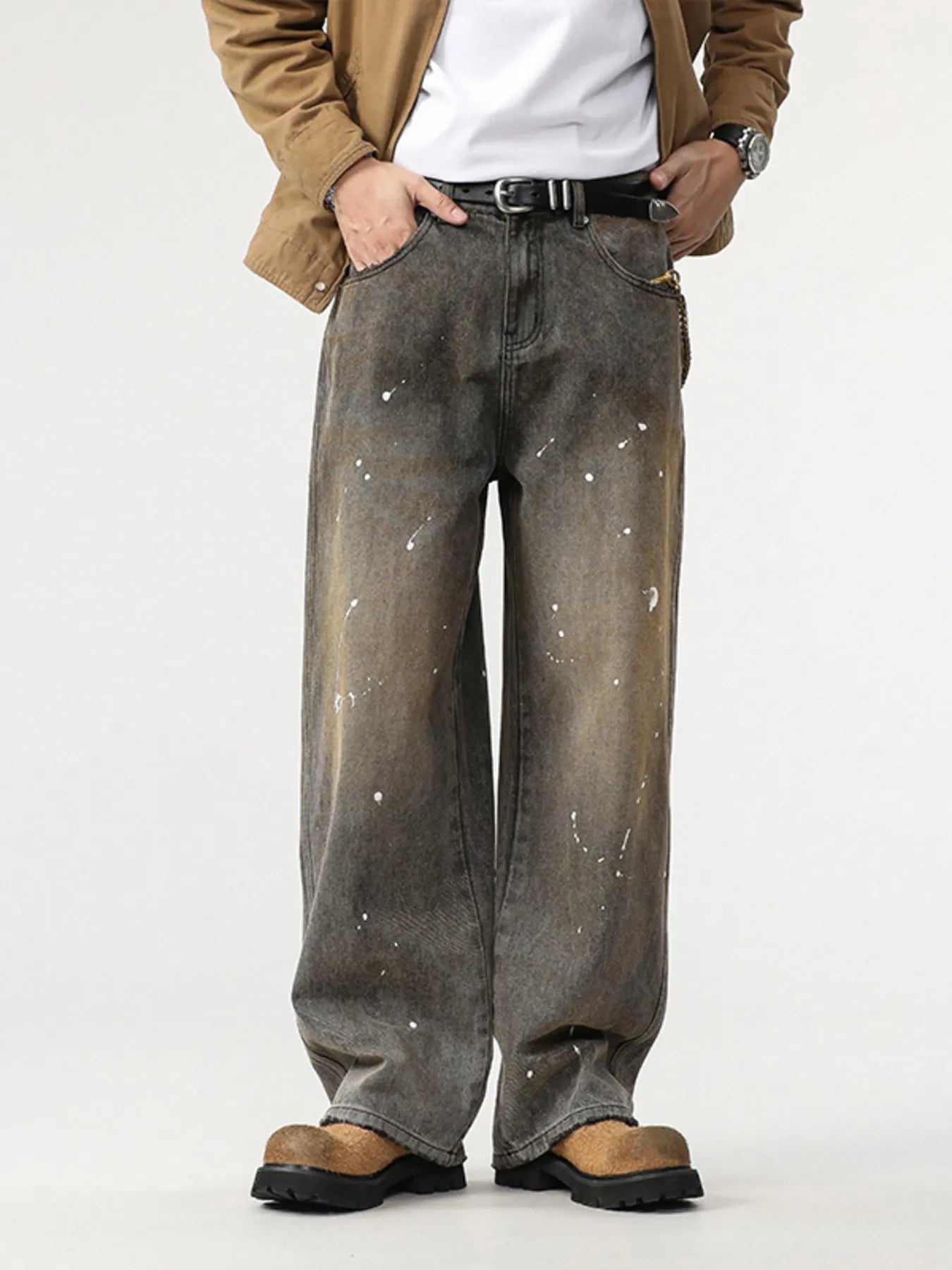 Men's Paint Splatter Wide Leg Jeans